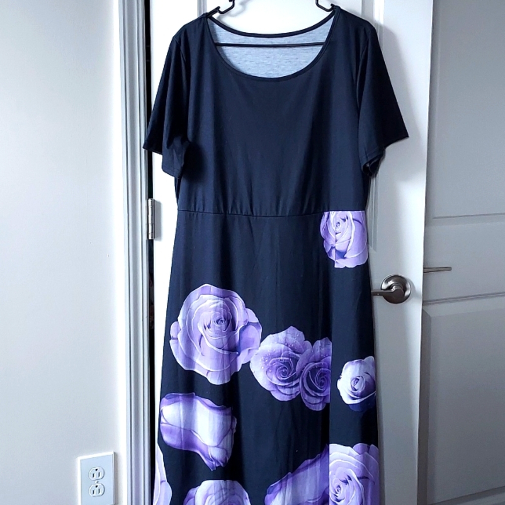 Black purple short sleeve dress measurements are approximate
